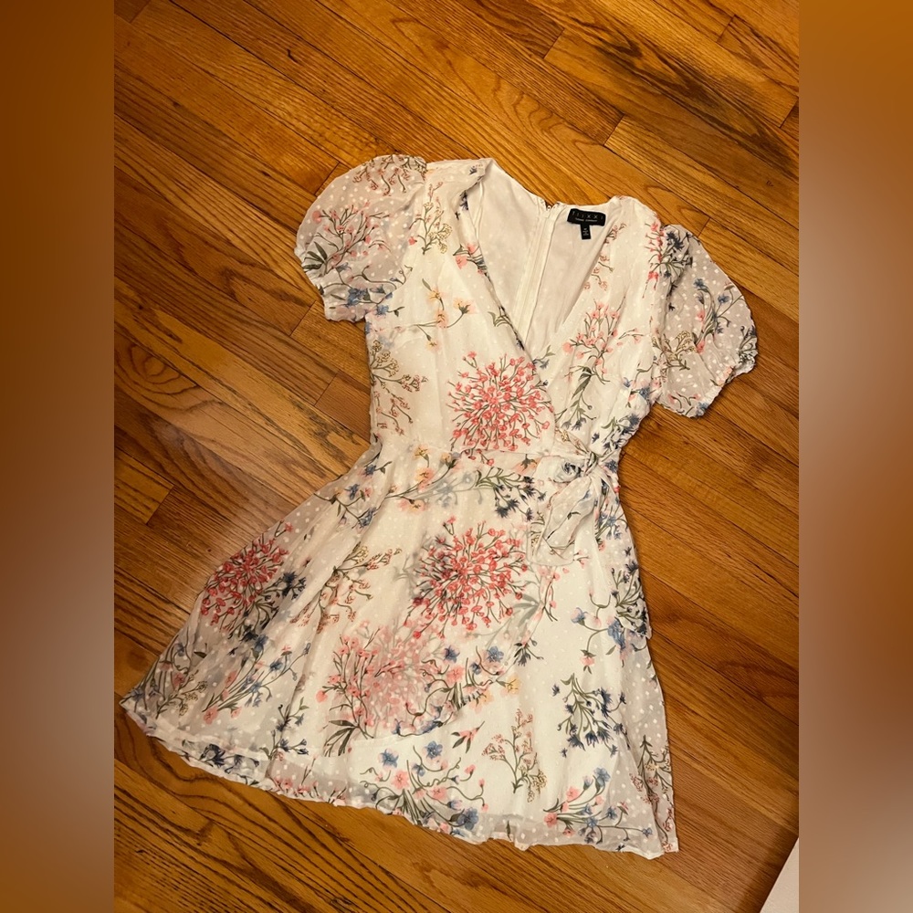 Trixxi White Floral Mini Dress with Pink & Blue Accents